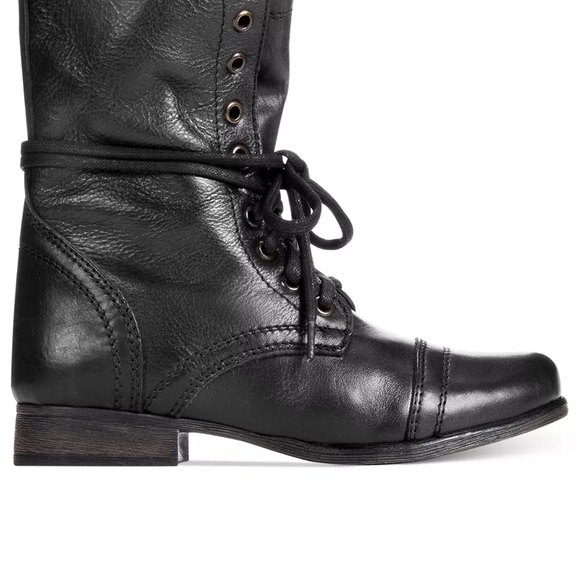Steve Madden troopa Military-Inspired Zipper Lace Up Leather Combat Boots - Picture 2 of 3